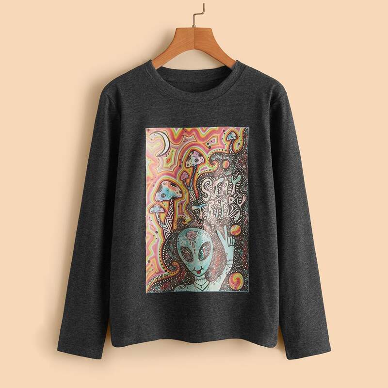 

Alien Print Tee, Dark grey