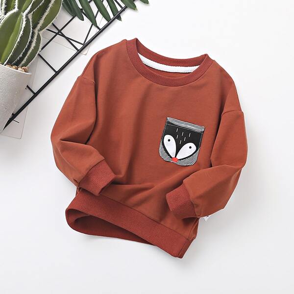 

Toddler Boys Fox Print Drop Shoulder Sweatshirt, Burnt orange