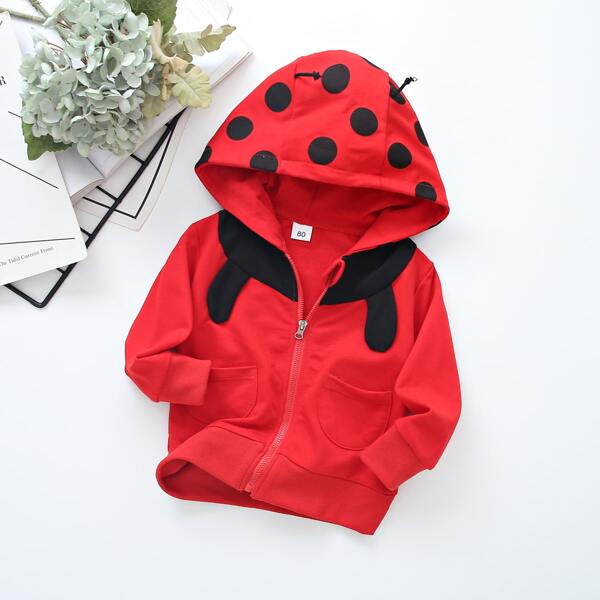

Toddler Boys Polka Dot Print Zip Up Hooded Jacket, Red