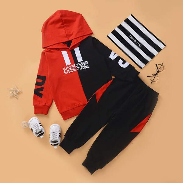 

Toddler Boys Letter Graphic Spliced Hoodie With Sweatpants, Multicolor