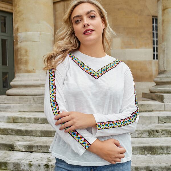 

Plus Tape Trim Fitted Tee, White