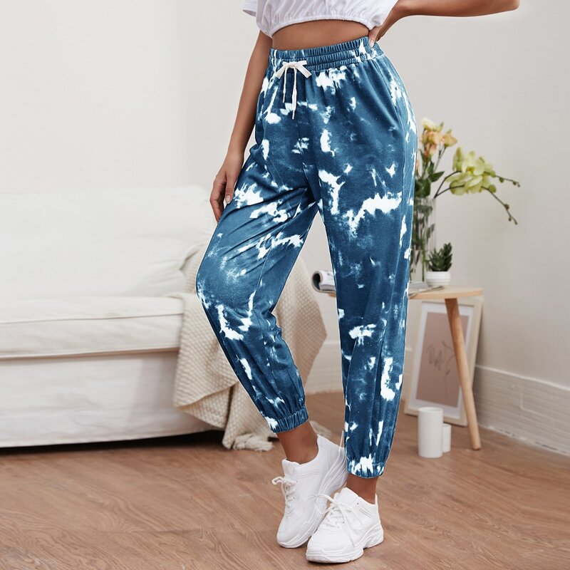 

Tie Dye Drawstring Lounge Sweatpants, Blue and white