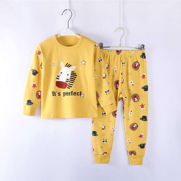 

Boys Cartoon And Slogan Graphic Sweatshirt & Sweatpants, Yellow