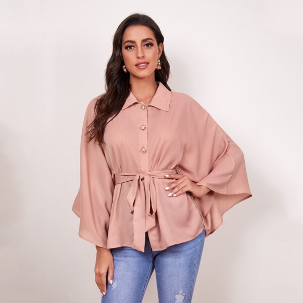 

Batwing Sleeve Belted Blouse, Dusty pink