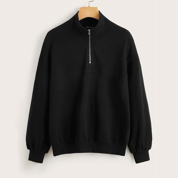 

Drop Shoulder Zip Front Sweatshirt, Black