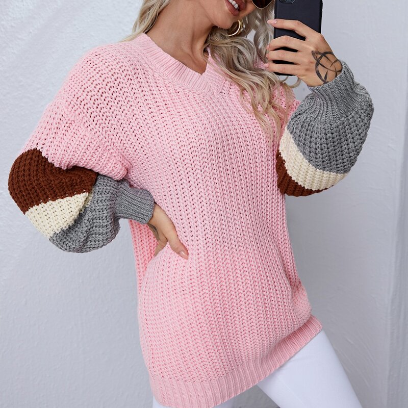

Drop Shoulder Colorblock Sweater, Baby pink