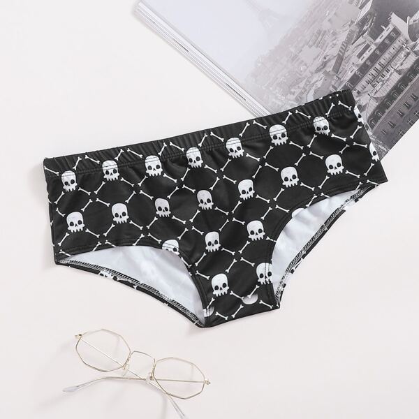 

Halloween Skull Print Panty, Black and white