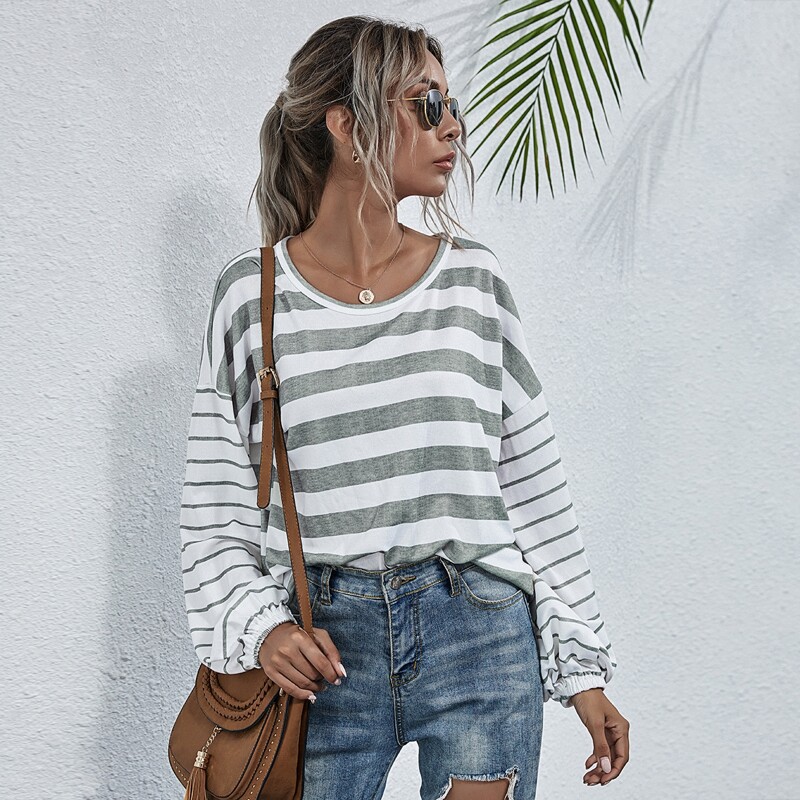 

Striped Drop Shoulder Bishop Sleeve Tee, Multicolor