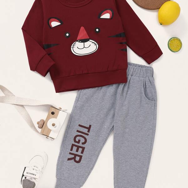 

Baby Boy Cartoon Graphic Sweatshirt & Letter Graphic Sweatpants, Multicolor