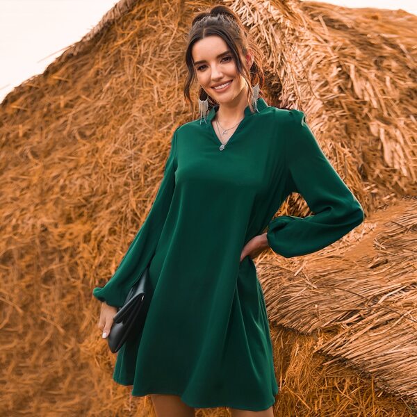 

Solid Notch Neck Tunic Dress, Dark green