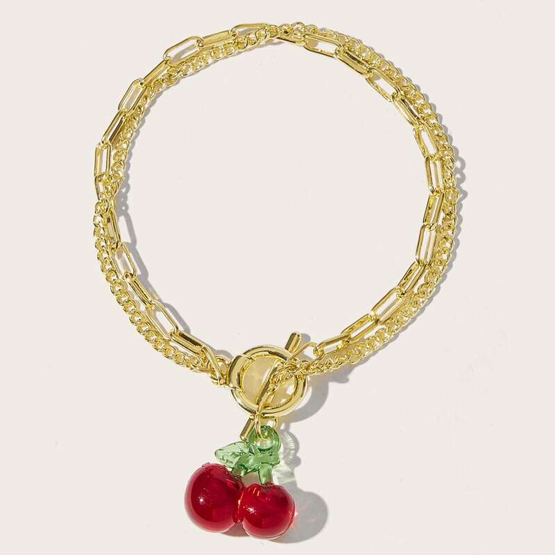 

Cherry Decor Chain Bracelet, Gold