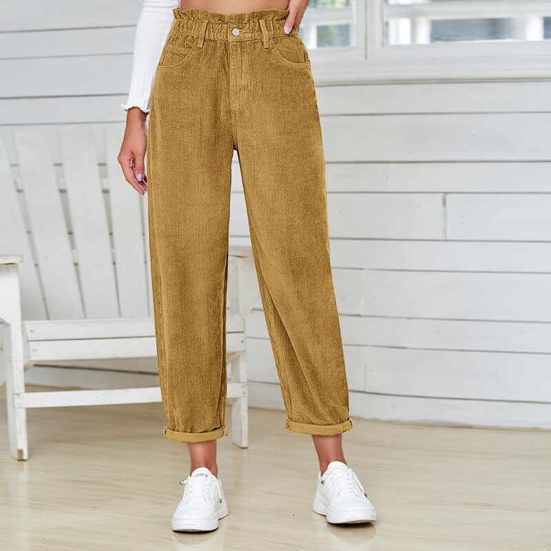 

Paperbag Waist Corduroy Pants, Mustard yellow