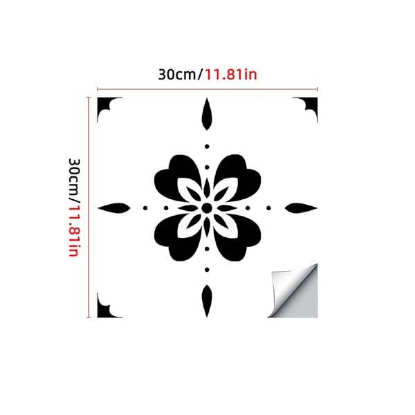 

1pc Vintage Flower Pattern Floor Sticker, Black and white
