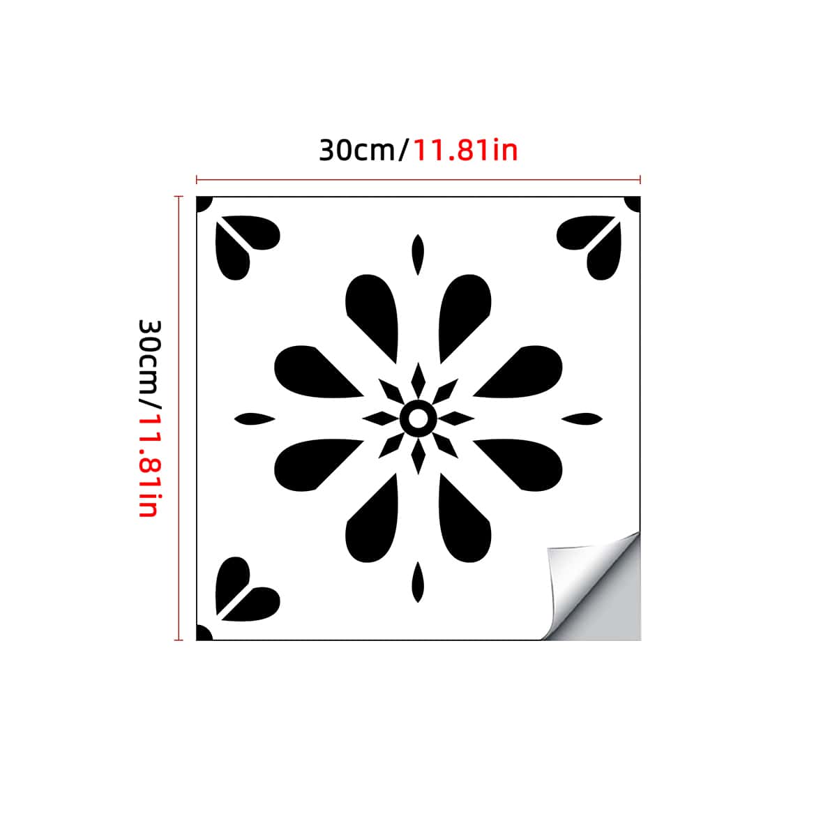 

1pc Vintage Flower Pattern Floor Sticker, Black and white