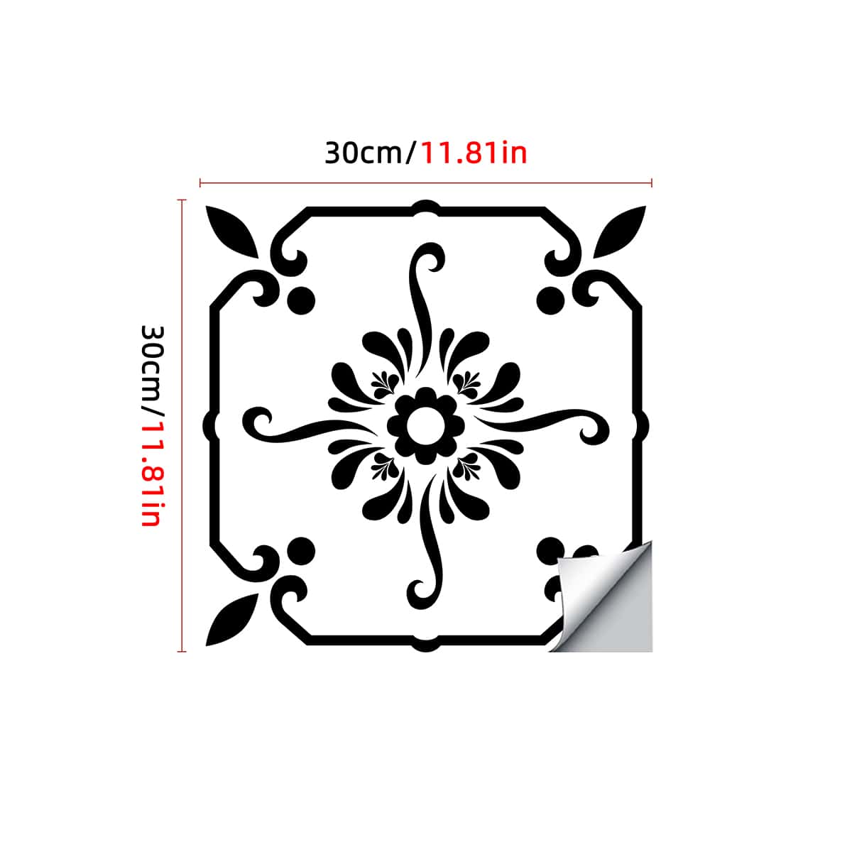 

1pc Vintage Flower Pattern Floor Sticker, Black and white