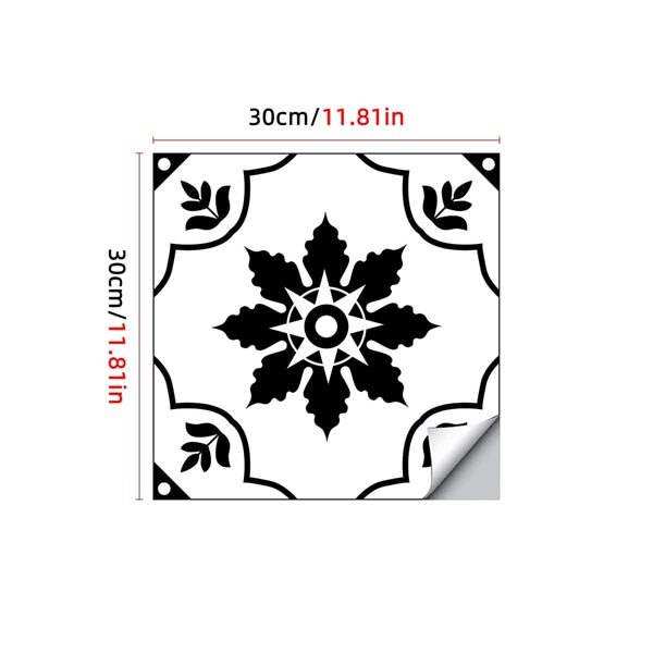 

1pc Vintage Flower Pattern Floor Sticker, Black and white