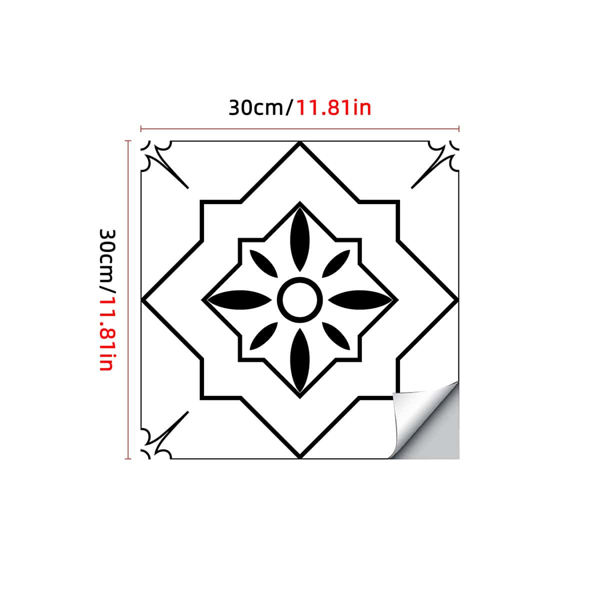 

1pc Vintage Flower Pattern Floor Sticker, Black and white