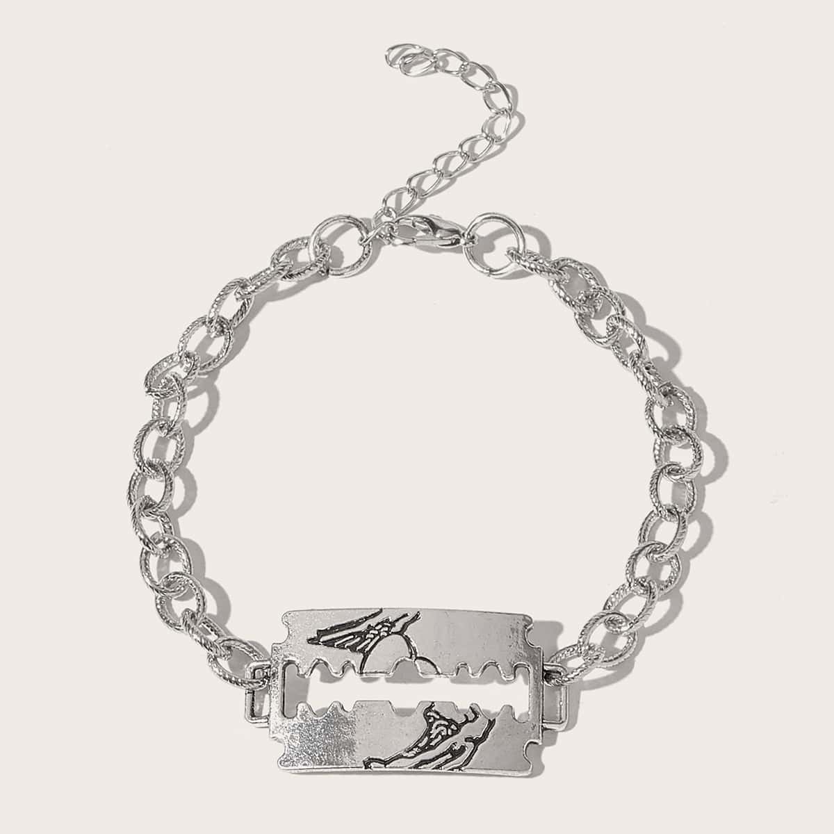 

Razor Blade Charm Bracelet, Silver