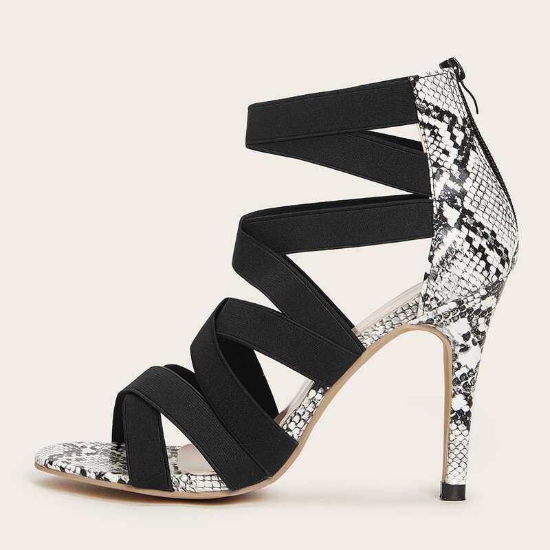 

Snakeskin Cross Strap Stiletto Heeled Sandals, Multicolor