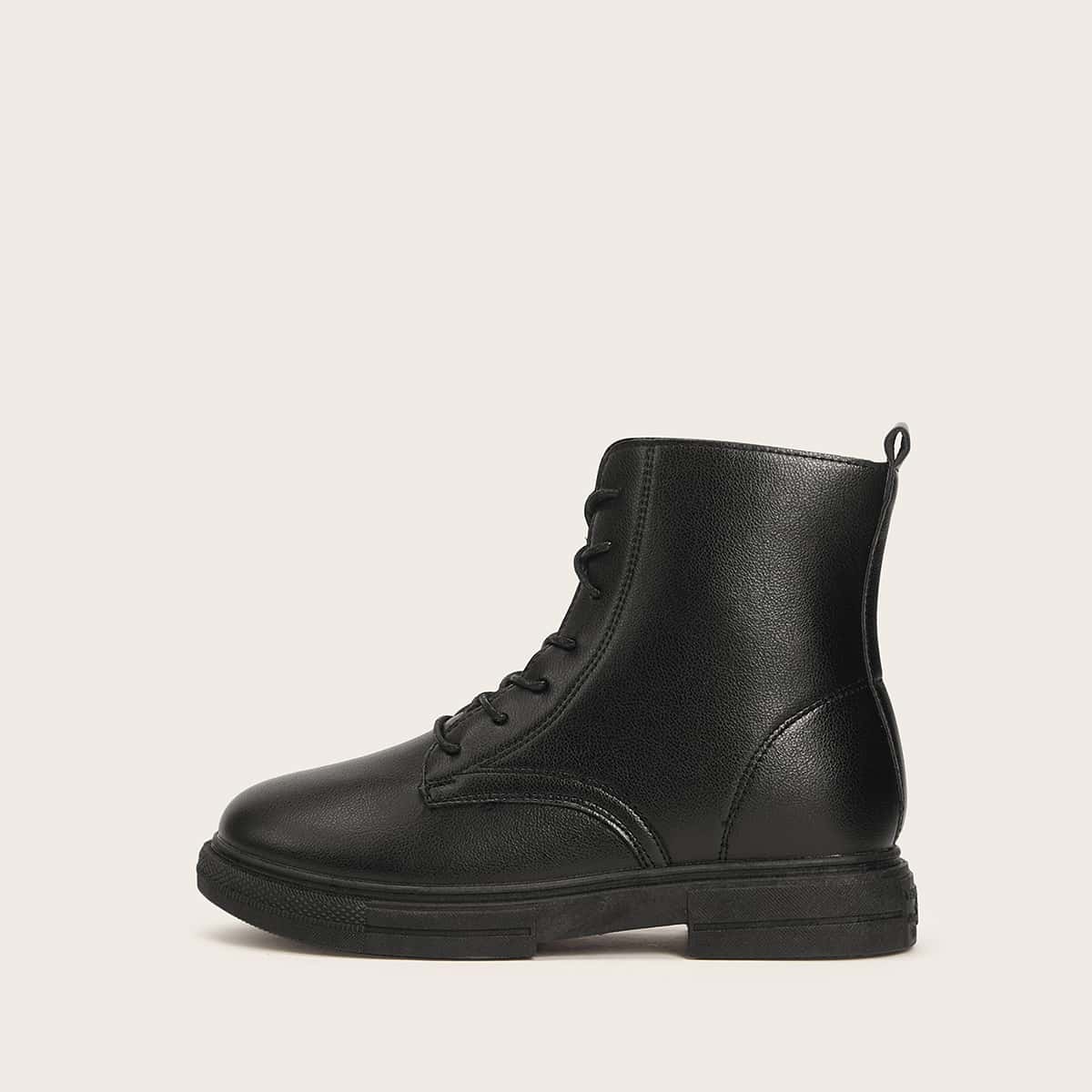 

Simple Lace-up Combat Boots, Black