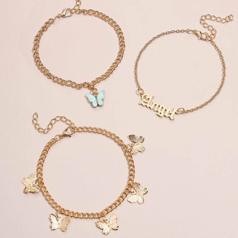 

3pcs Butterfly & Angel Chain Anklet, Gold