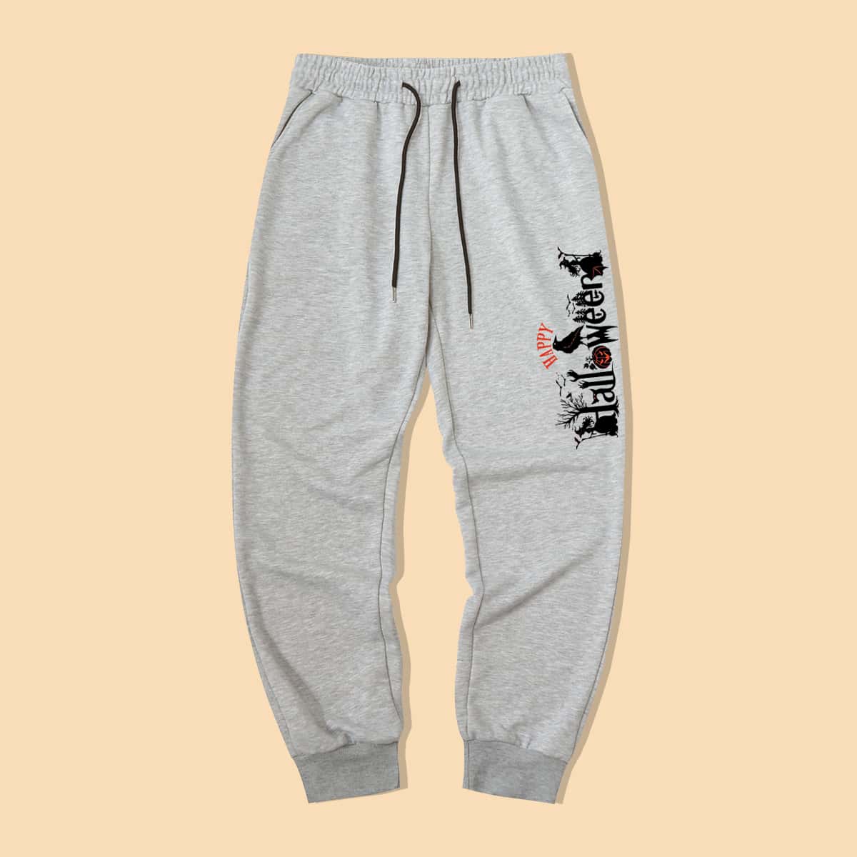 

Guys Halloween Letter Graphic Sweatpants, Light grey
