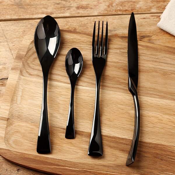 

4pcs Stainless Steel Cutlery Set, Black