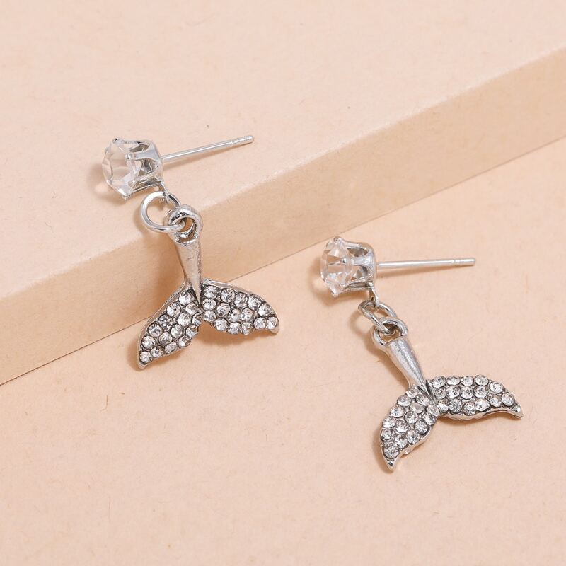 

Rhinestone Fish Tail Drop Earrings, Silver