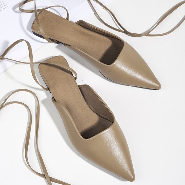

Point Toe Tie Leg Flats, Camel