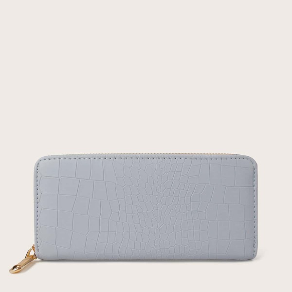 

Croc Embossed Zip Around Purse, Grey