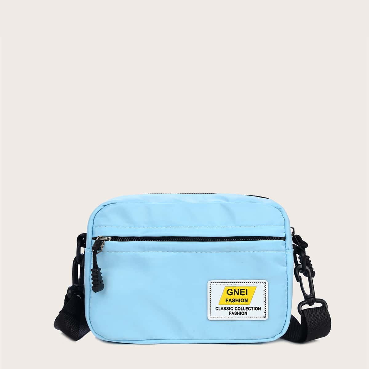 

Zip Front Nylon Crossbody Bag, Blue