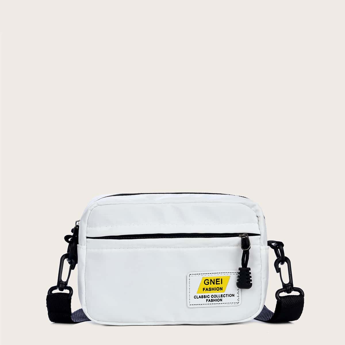 

Zip Front Nylon Crossbody Bag, White