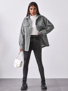 SHEIN Unity 紐扣口袋貼布外套 - 灰色 - 查看 3