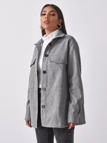 SHEIN Unity 紐扣口袋貼布外套 - 灰色 - 查看 4