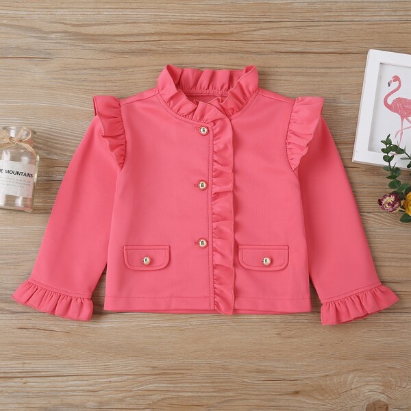 

Toddler Girls Solid Frill Neck Ruffle Hem Coat, Watermelon pink