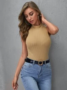 SHEIN Essnce Top tank tejido de canalé de cuello alto