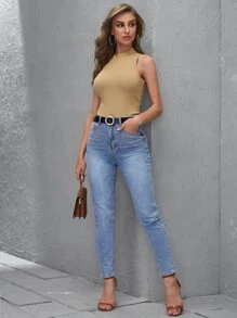 SHEIN Essnce Top tank tejido de canalé de cuello alto