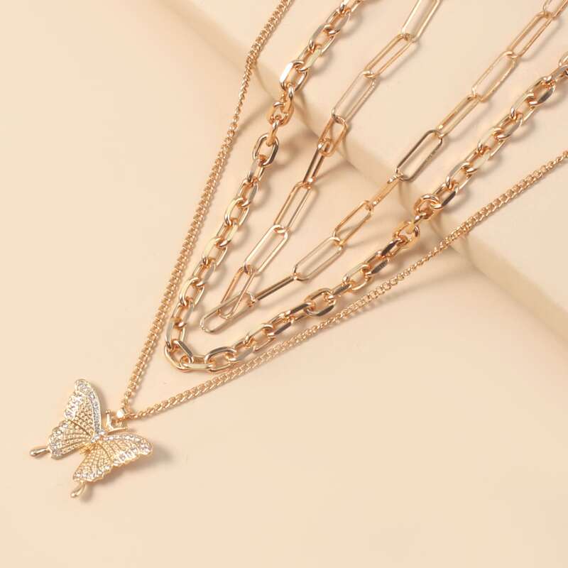 

3pcs Butterfly Chain Necklace, Gold