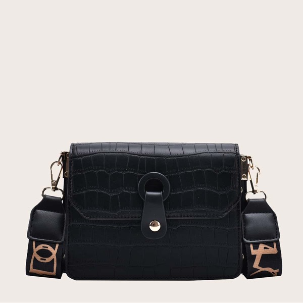 

Snap Button Flap Shoulder Bag, Black