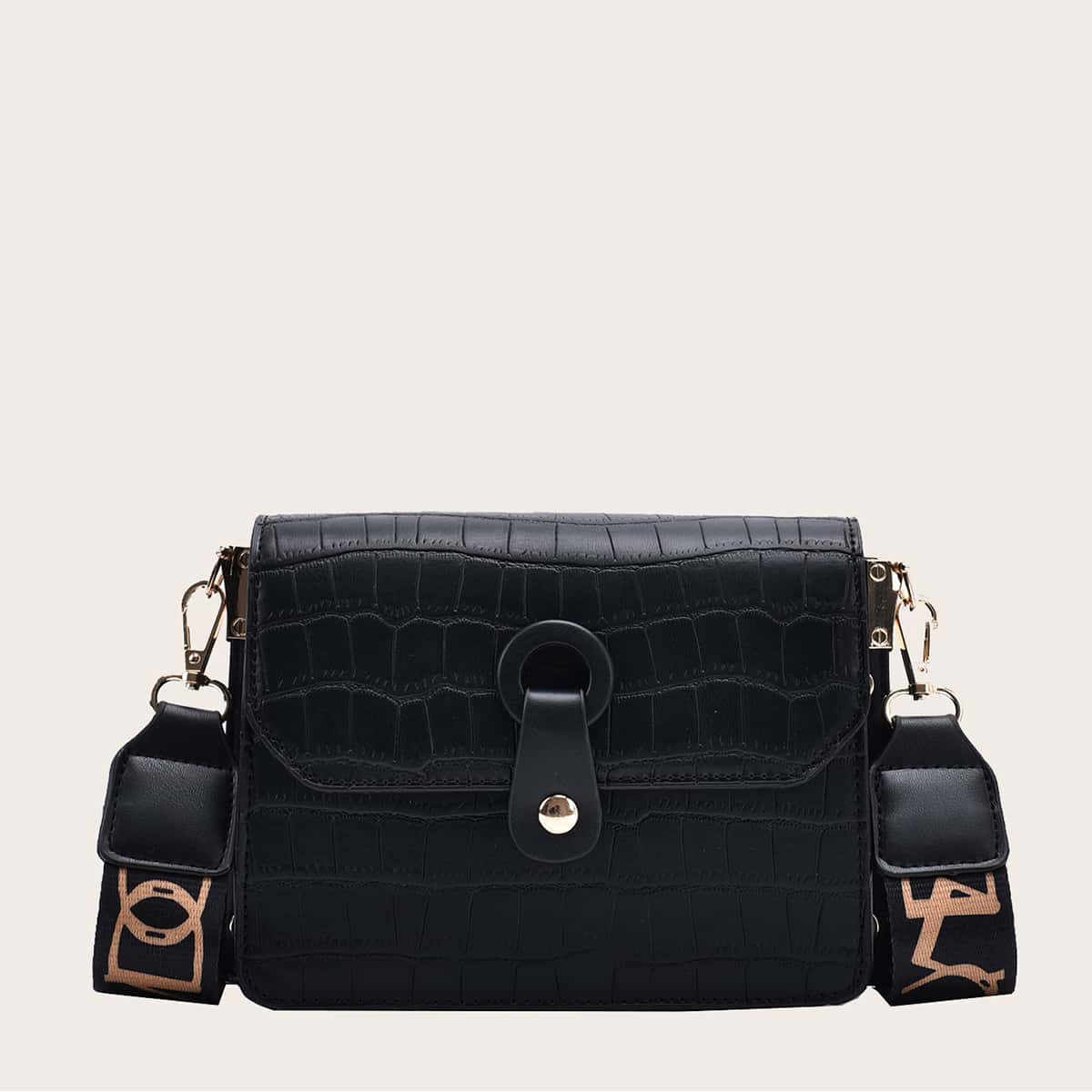

Snap Button Flap Shoulder Bag, Black