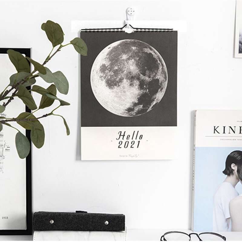 

1pc Moon Print 2021 Wall Calendar, Black