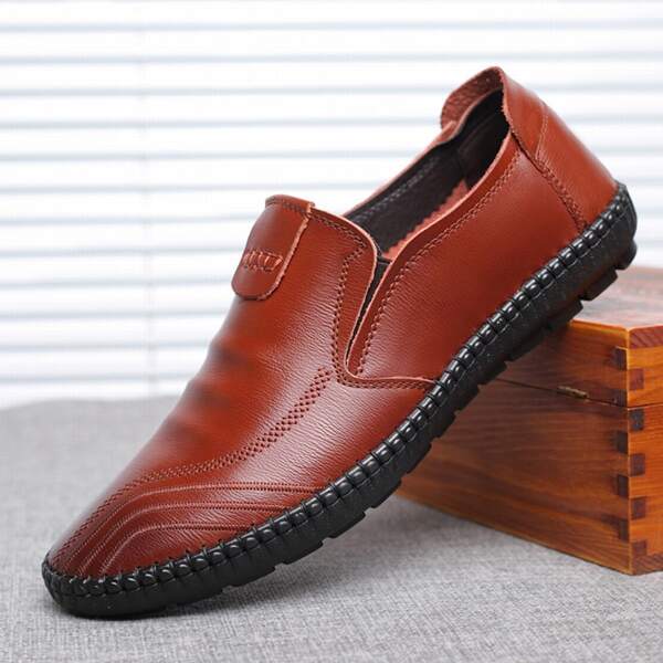 

Men Stitch Detail Loafers, Brown