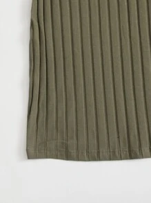 SHEIN EZwear 露肩羅紋針織包臀洋裝 - 軍綠色 - 查看 5