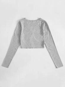 SHEIN BASICS Heathered Knit Button-Front Crop Top - Light Grey - View 2