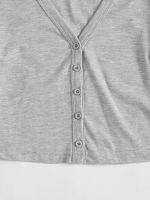 SHEIN BASICS Heathered Knit Button-Front Crop Top - Light Grey - View 4