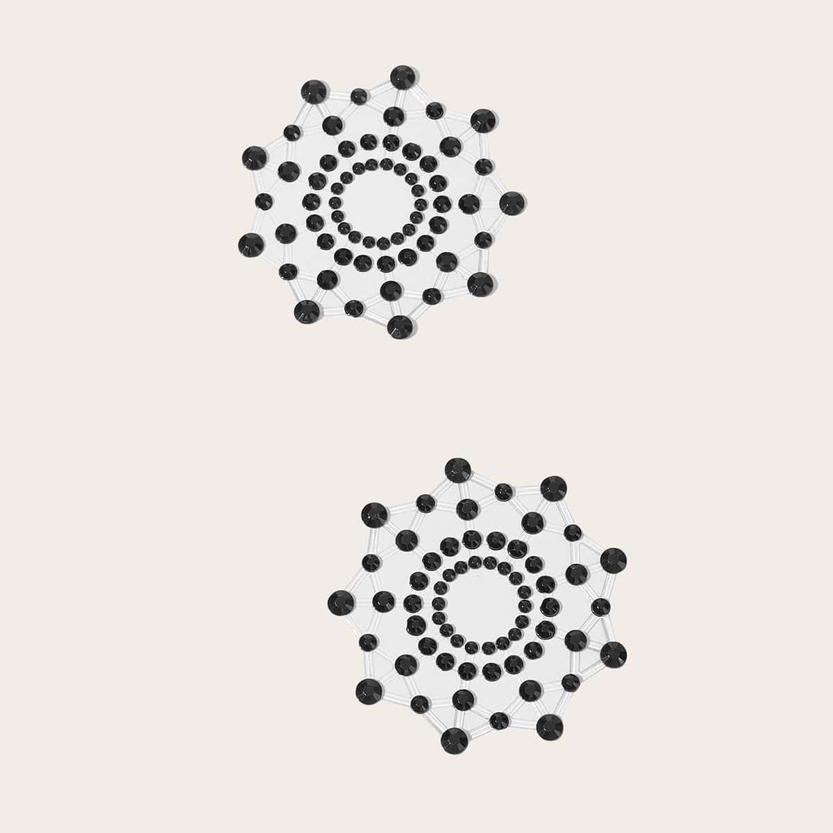 

1pair Rhinestone Nipple Cover, Black