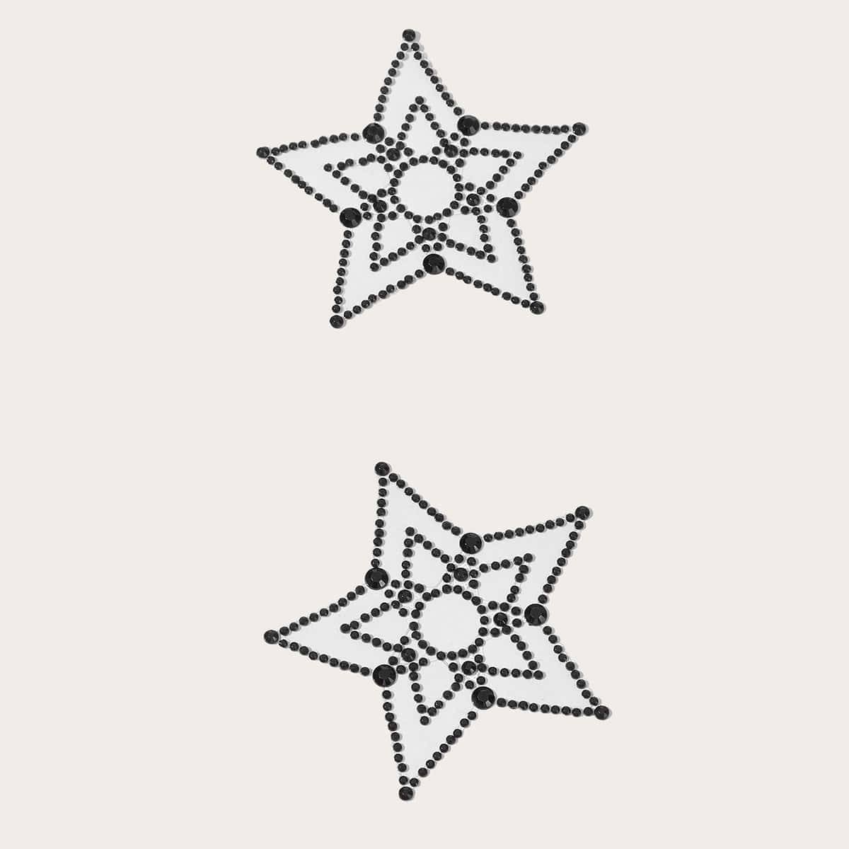 

1pair Star Shaped Rhinestone Nipple Cover, Black