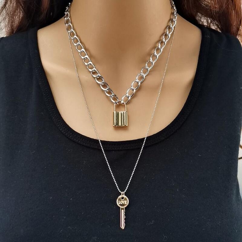

Lock & Key Chunky Chain Necklace, Multicolor