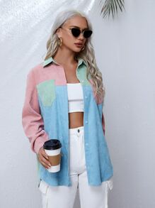 SHEIN Colorblock Button-Front Patch Pocket Shirt - Multicolor - View 1