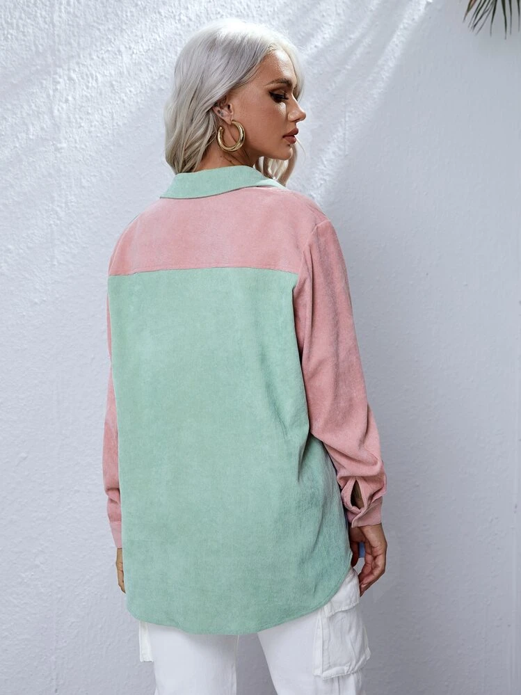 SHEIN Colourblock Button-Front Patch Pocket Shirt - Multicolor - View 2